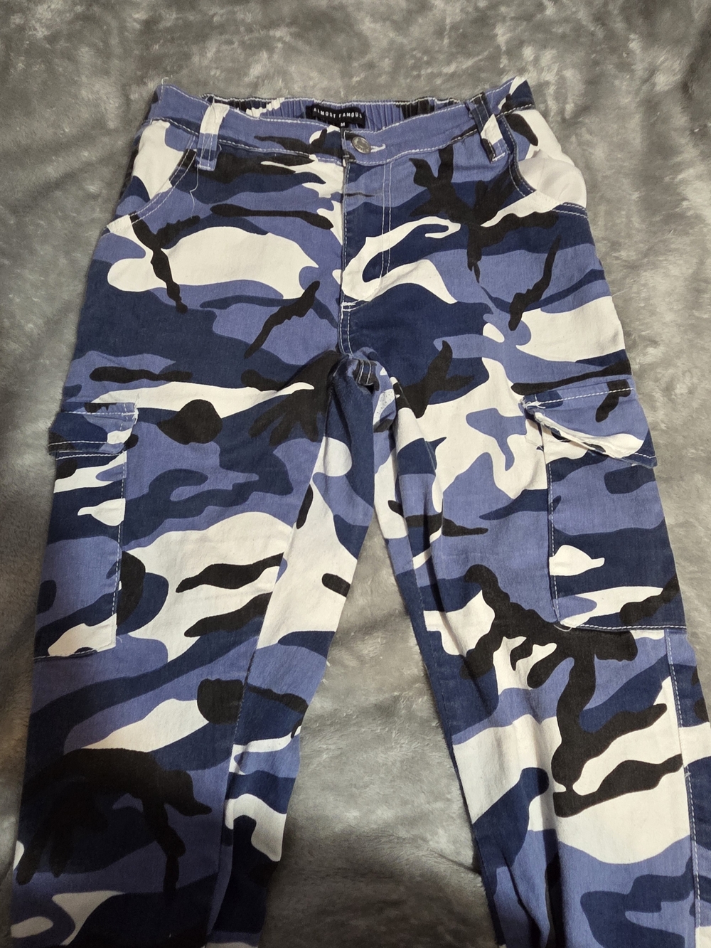 Women's Blue Camo Cargo Pants by Almost Famous